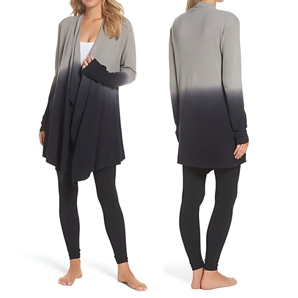 NWOT Barefoot Dreams Grey Black Ombre Cozychic Wrap Cardigan Sweater